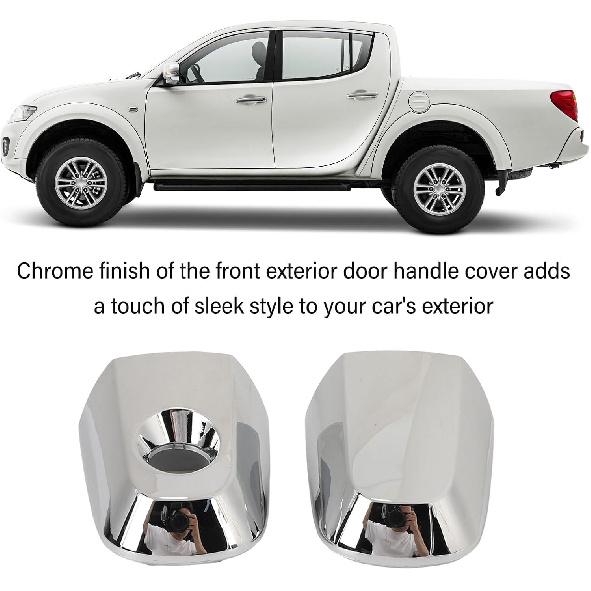 AMAKO Front Door Handle Cover with Key Hole, Chrome Bezel Compatible with Mitsubishi Montero L200 2005 to 2015 Exterior Door Handle Cap