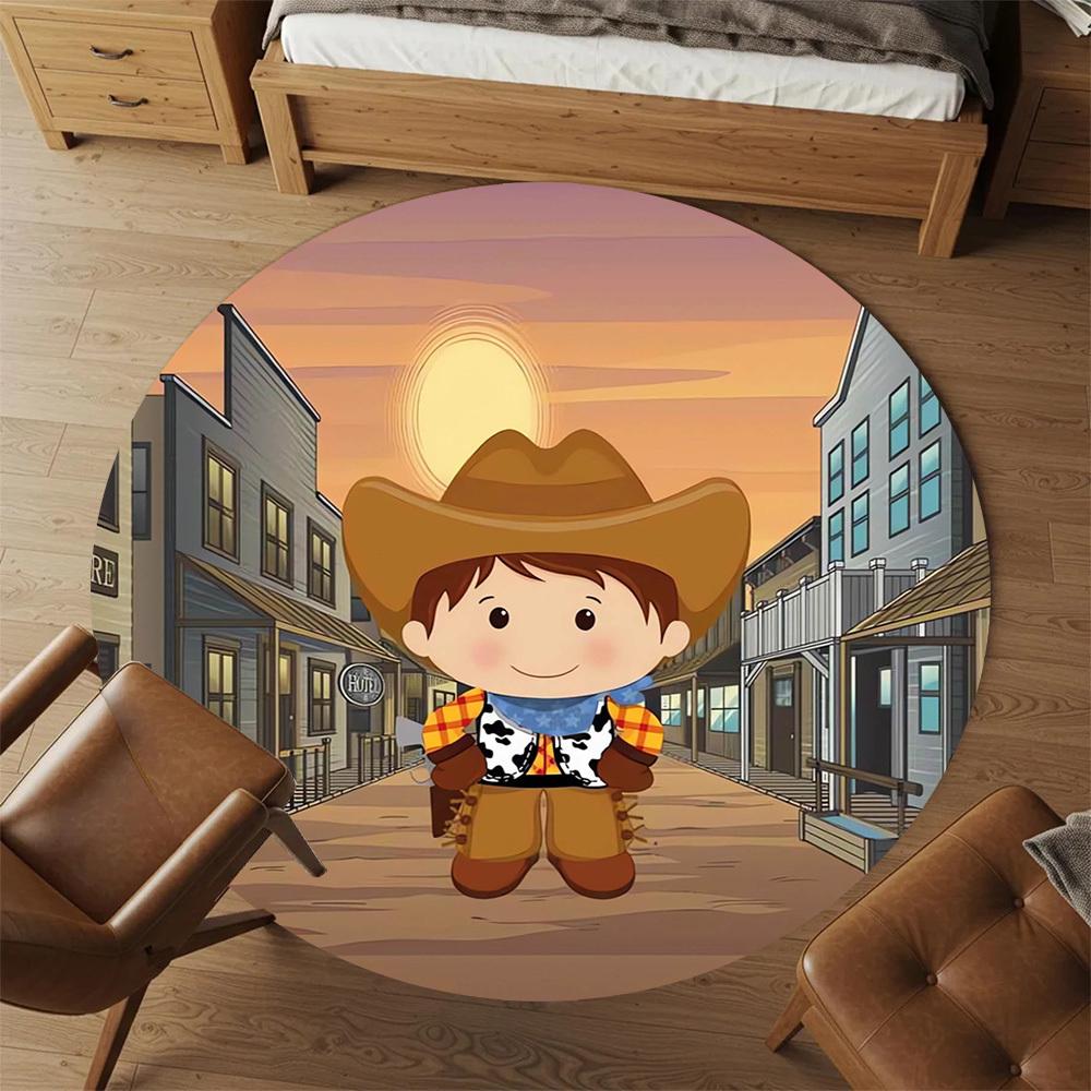 1pc Cowboy Town Round Chair mat Area Rug - Non-Slip, Floor Mat for Office, Bedroom, home decor Christmas Gift p0811420