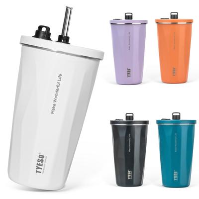 TYESO Becher mit Edelstahl Weit Vakuum Zuhause mit Groß Jungen Strohhalm, Stahl, Mund, Isolierung, Büro, Outdoor, Mehrfarbig, Warm, Kalt, Deckel, 600ml,