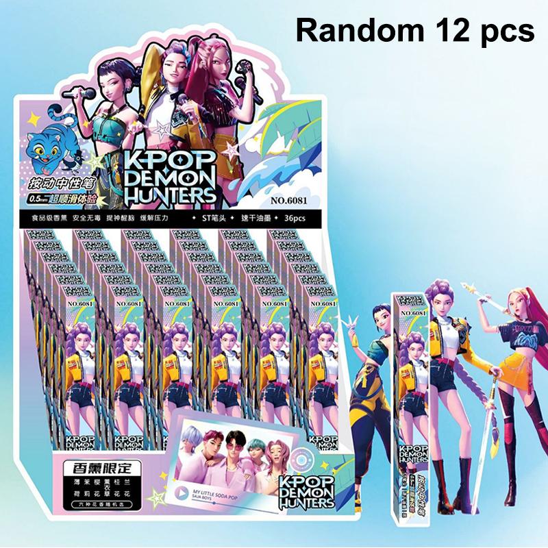 1/3/6/12 Pcs Kpop Demon Hunters 0.5Mm Black Ink Pen Student Writing Drawing Gel Pen Anime Figure Stationery Study Supplies Gift