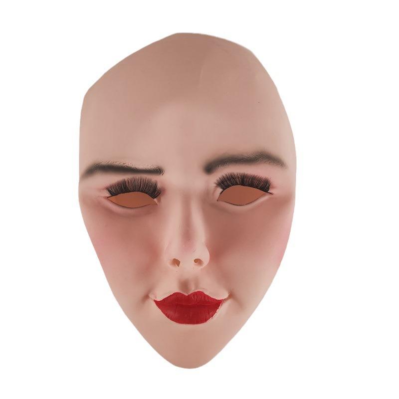 Halloween cos Ball Party Makeup Adult Costume Beauty Face Latex Full Face Mask with Simulated Hairpiece