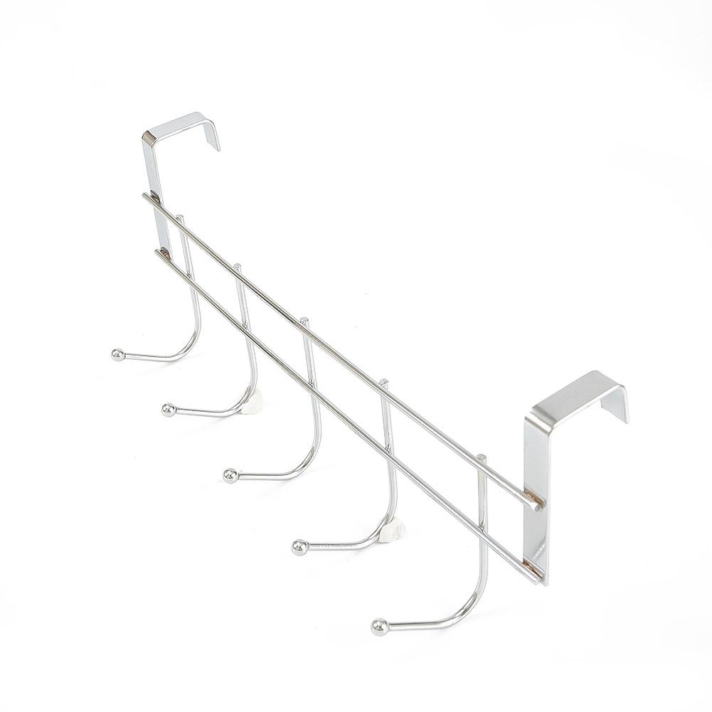 White Over The Door 5 Hooks Hanger Secure Strong Metal Hook Storage Holder