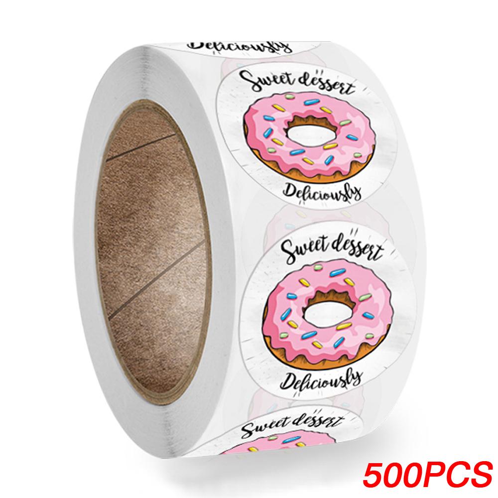 100-500 Stück Aufkleber Stilvolle Donut-Aufkleber 8 Designs Lecker aussehende Handgemachte weiße Etiketten-Aufkleber für Kuchen Brot Backen