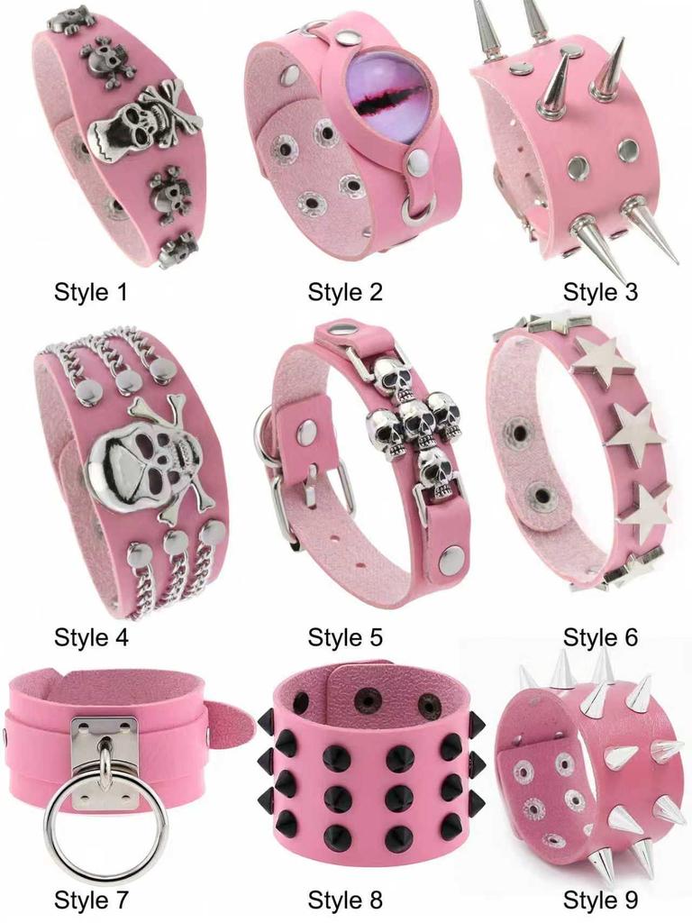 1 Punk Pink Skull Rivet Creative Bracelet Bracelet, Suitable For Women'S Daily Holiday Parties And Halloween Wear