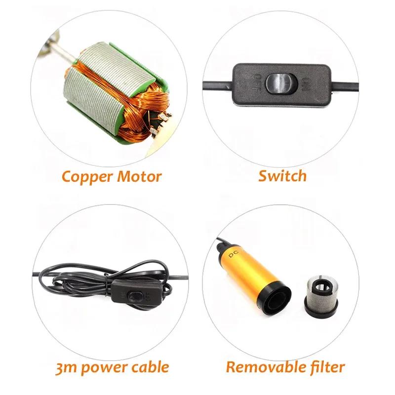 Mini Submersible Diesel Fuel Transfer Water Oil Suction Pump 38MM Aluminum Alloy DC 12V 24V 20L/Min 25W Car Cigarette Lighter