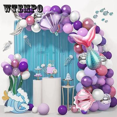 108pcs Mermaid Tail Shell Balloon Garland Arch Pink Purple Latex Ballon Baby Shower Girl 1st Birthday Party Favors Wedding Decor