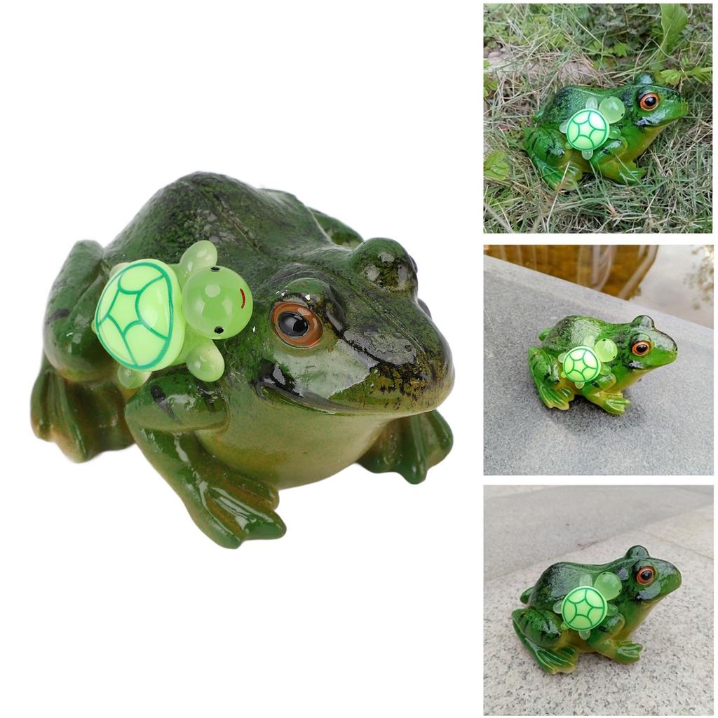 Žabí figurka Roztomilá Zábavná Pryskyřičná Žába se Želvou Socha pro Patio Zahradní Ornament