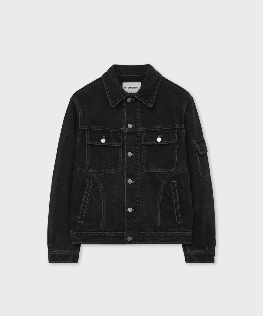Intempomood Over-Shoulder Washed Denim Jacket_Black