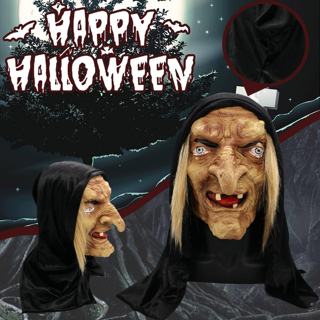 Scary Old Woman Mask Halloween cosplay Funny witch headgear for haunted house scene costume props