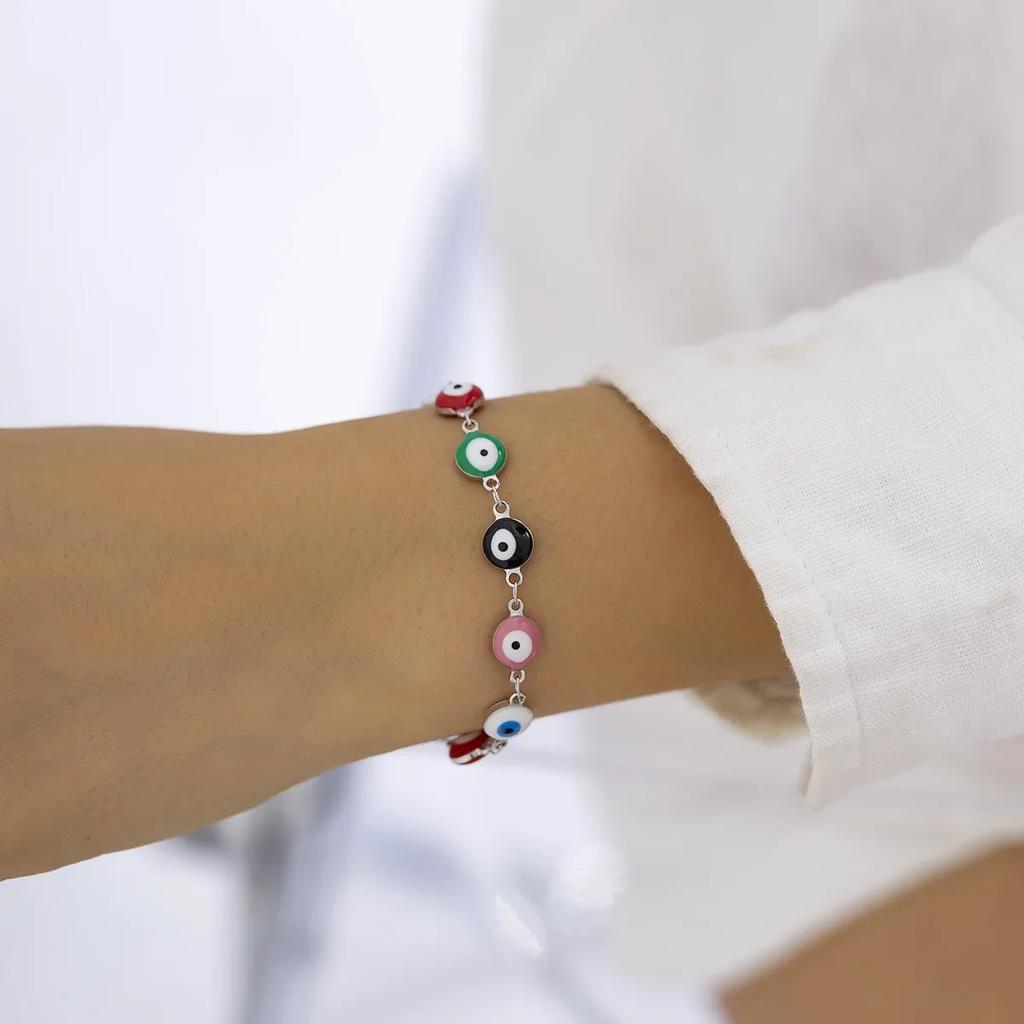 Charm Turkey Evil Eye Beaded Bracelet for Women Trendy Colorful Eye Stainless Steel Chain Bangle Ethnic Lucky Jewelry Accessory