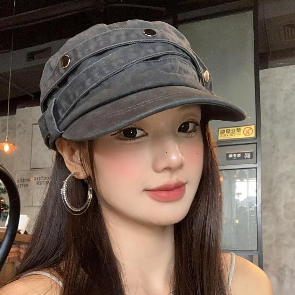 Retro Duck Tongue Caps Washed Fabric Knight Caps Versatile Flat Top Caps  Unisex