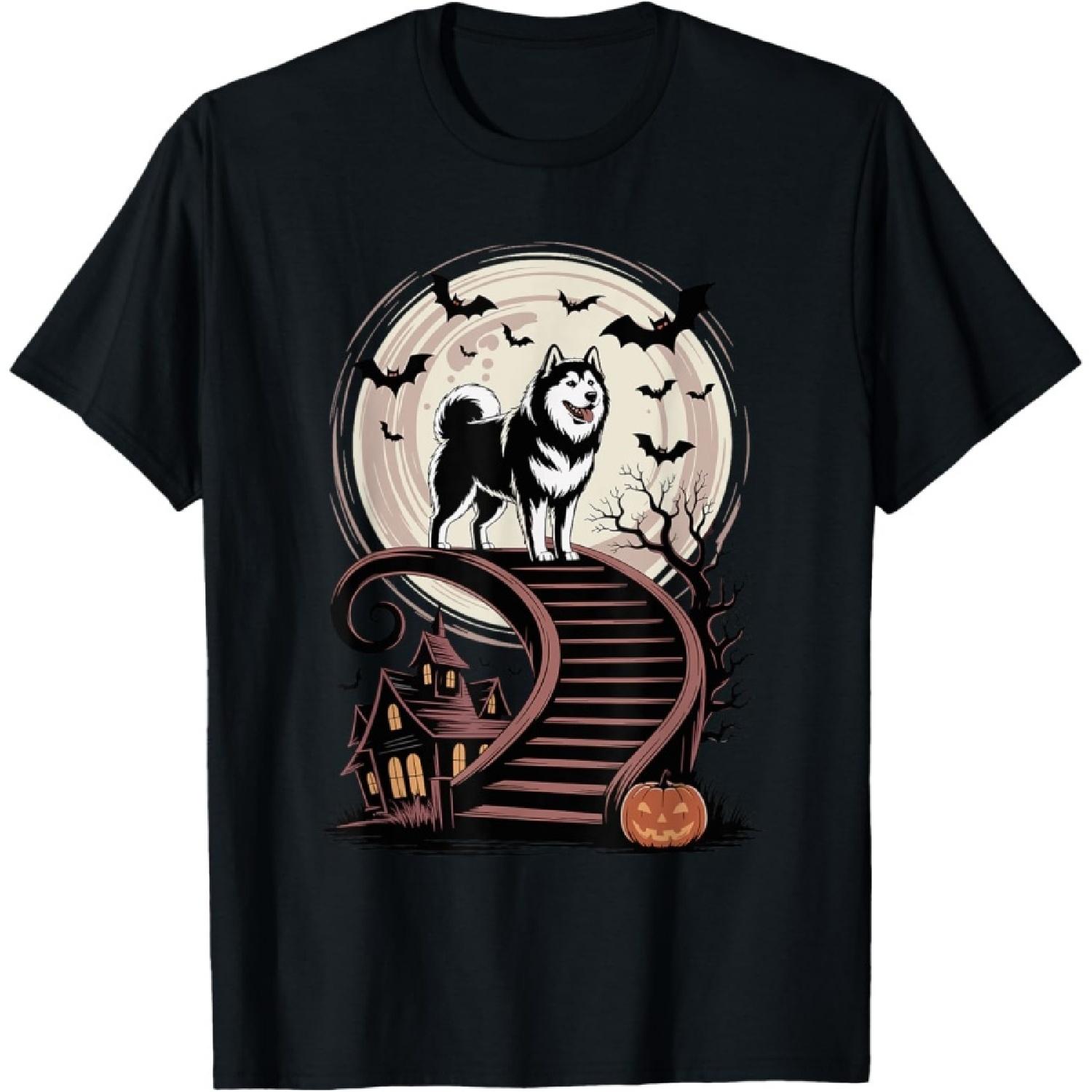 Spooky Halloween Moon Alaskan Malamute T-Shirt S