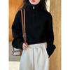Half-zipper High Neck Solid Color High Waist Pullover Sweater Women's Short Fashion Melad Color Wear Knitted Tops Comfortable and Versatile