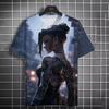 Tattooed girl pattern t-shirt cartoon 3d print oversized sports shirt top