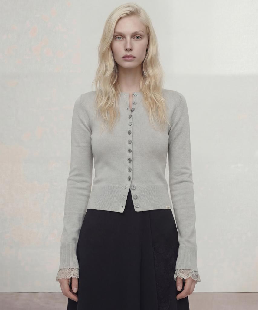 NORMOR Slim Cropped Cardigan Gray