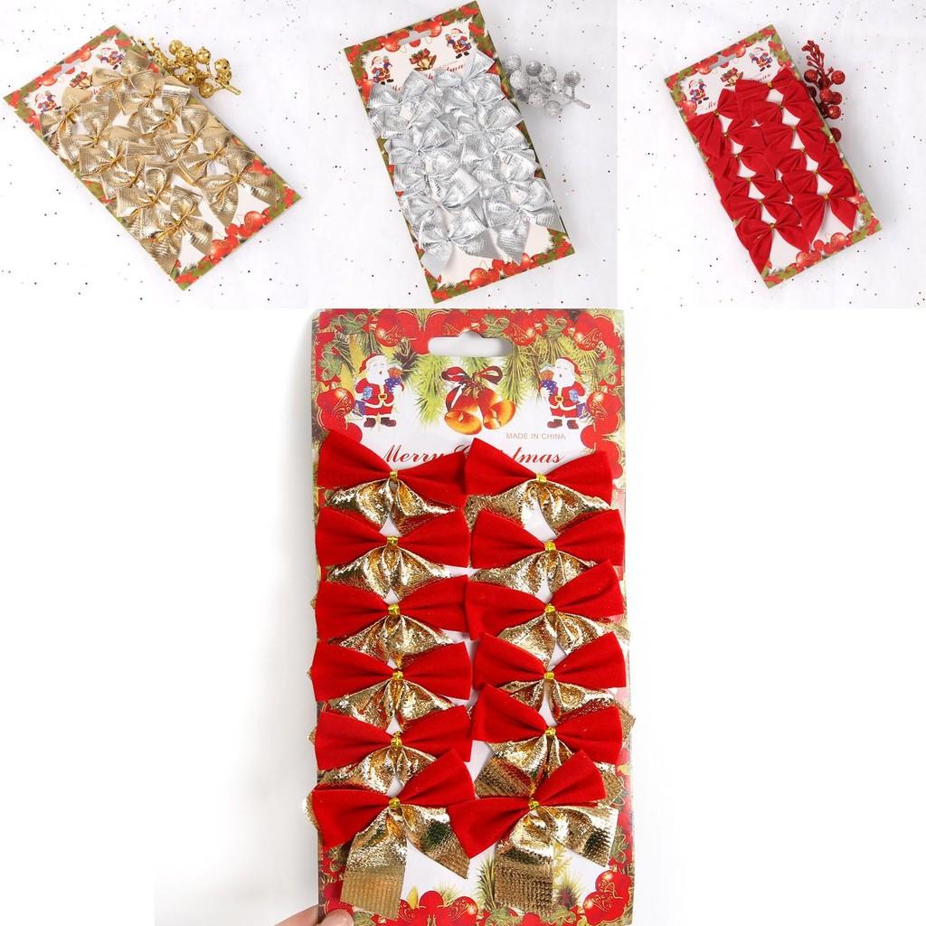 Zestaw 12 Świątecznych Mini Kokardek Świątecznych z Aksamitu w Kolorze Złotym i Czerwonym na Elegancki Świąteczny Wystrój