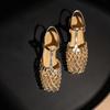 Women Weave Mesh Sandals Open Toe Square Toe Low Heels Mules Shoes Woman Summer 2025 Trend Dress Chunky Designer Pumps Mujer