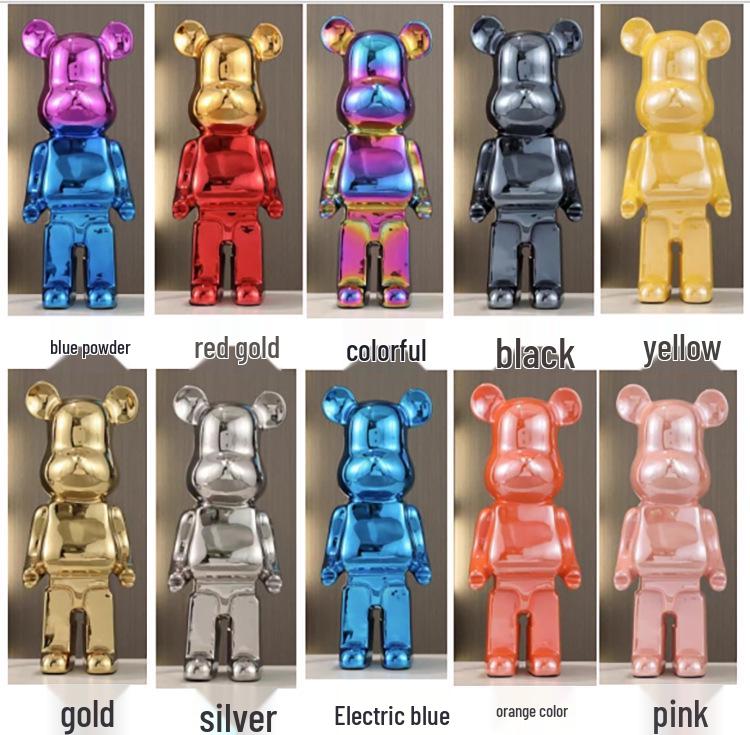 Gradient Electroplated Decorative Bear Figurine - Large Cartoon Money Box for Living Room TV Cabinet