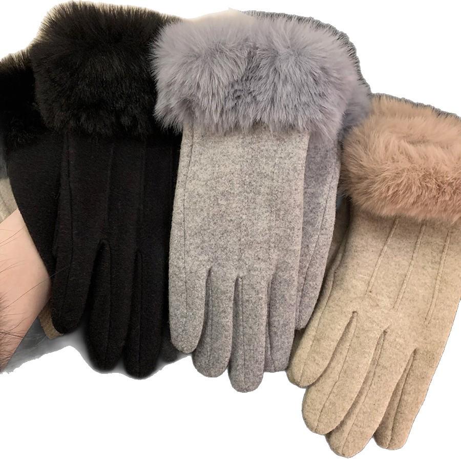 Cashmere Gloves for Women In Winter Fashion Sense  Rabbit Fur Plus Velvet  Thickened Warm and Cold Proof  Driving and Riding  Touch Screen