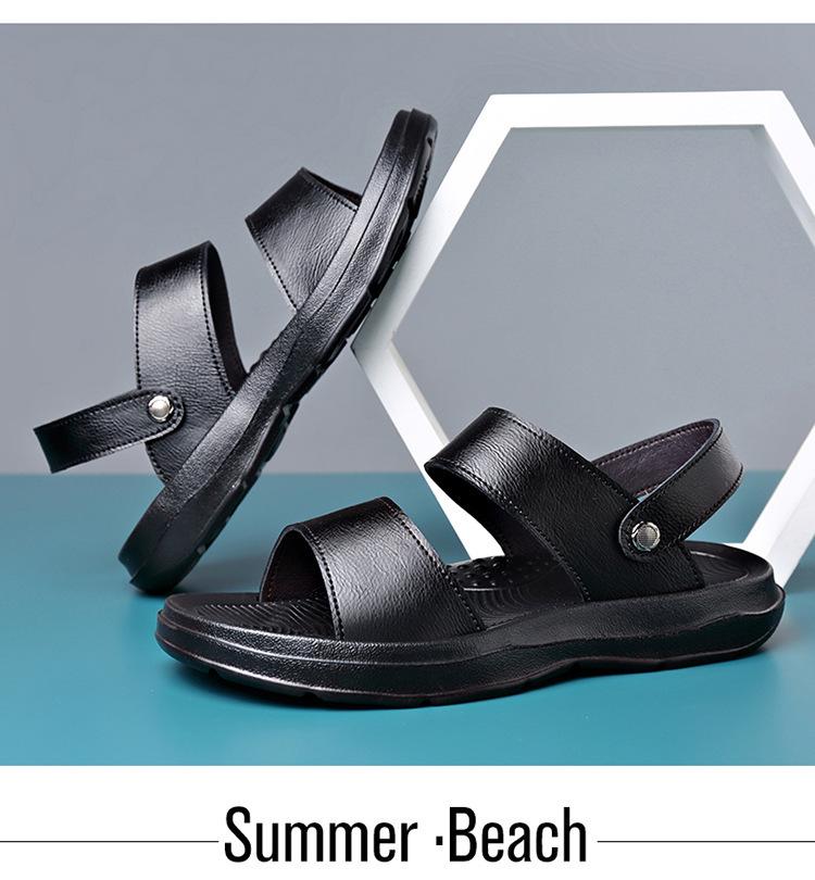 Men's Plus Size Cowhide Sandals: 2025 Summer Dual-Use Indoor/Outdoor Beach & Casual Roman Shoes