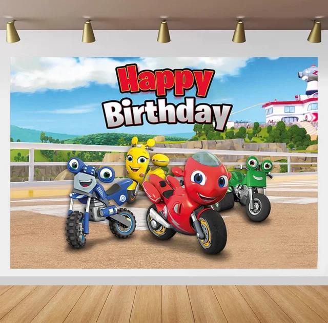 Cartoon Ricky Zoom Motorcycle Birthday Party Decoration Background Banner Racing Motorcycle Kids Baby Party Photo Shoot Props531