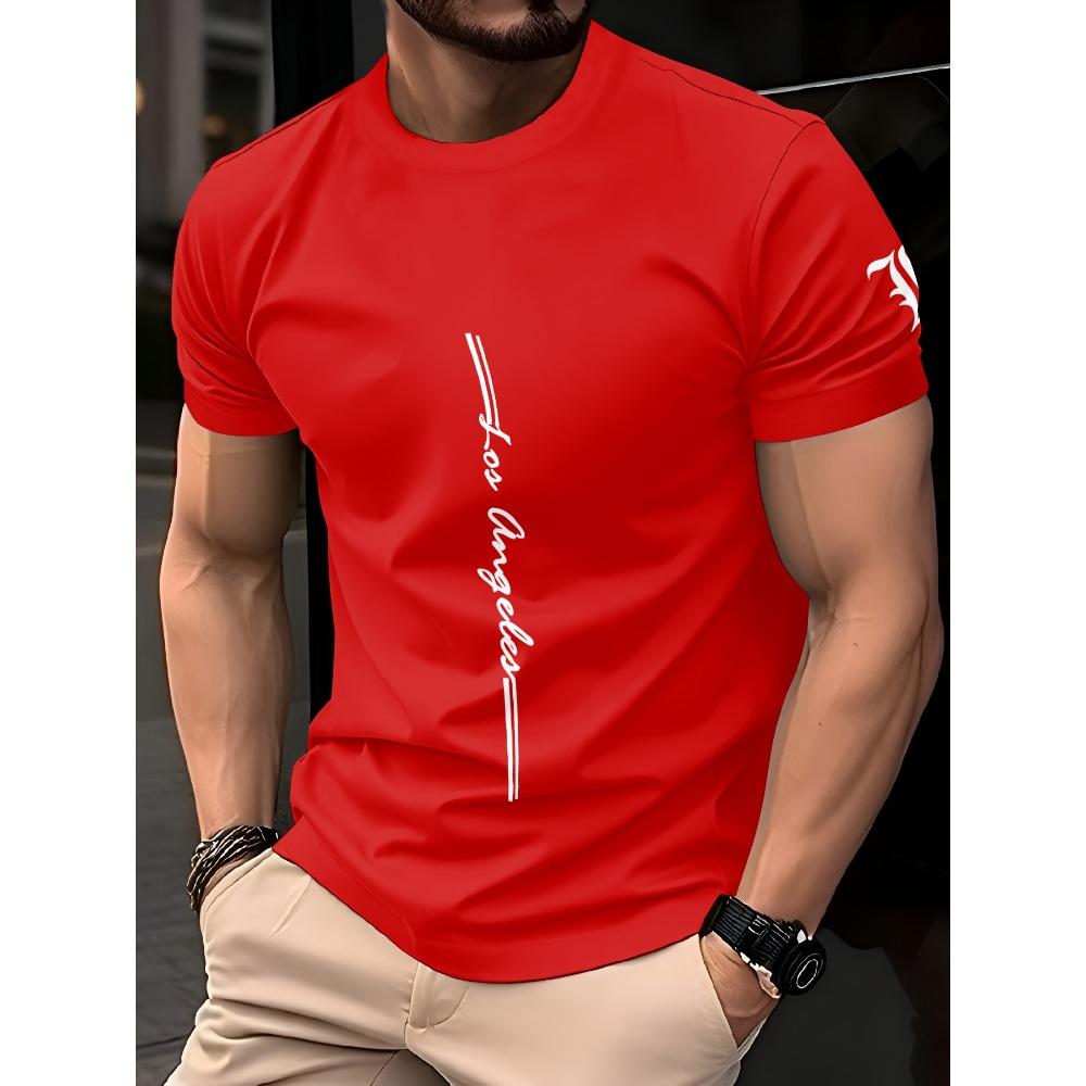 Men's quick drying breathable loose training round neck T-shirt with letter patterns printed on the fabric, durable and suitable for outdoor leisure