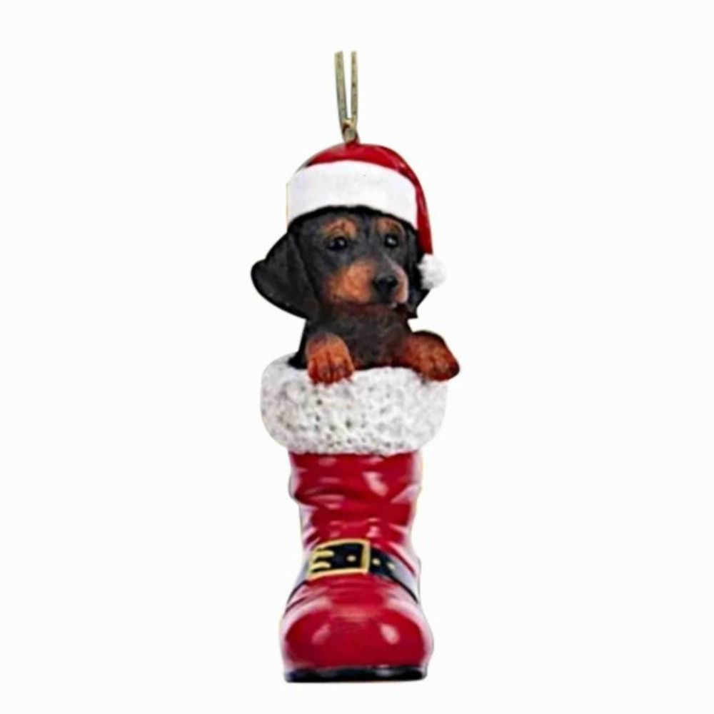 Funny Acrylic Dachshund Dog Pendant Cartoon Hangeable Car Rear View Mirror Pendant Craft Dog Christmas Tree Ornament Christmas