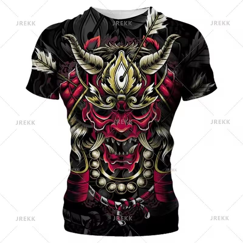 

Модные футболки с графикой самурайской маски для мужчин, уличная одежда Харадзюку, 3D-принт, короткий рукав, круглый вырез, мужские футболки, топы 6XL