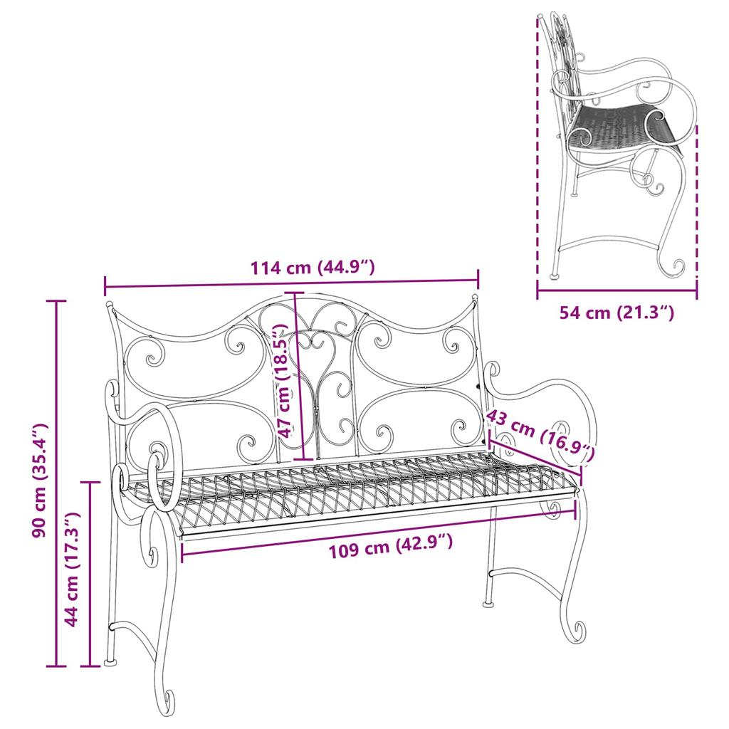 Garden Bench 2 Seater 114 x 56.5 x 90 cm Steel Antique White