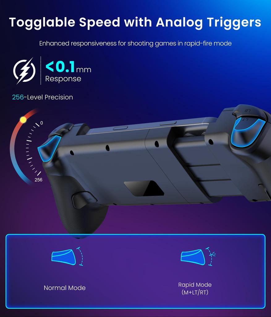 200mm Extendable Tablet Controller for Switch and with RGB Macro Handheld Grip Controller Gyro Rapid and 1000mAh Battery 2, Switch, OLED, iOS,