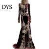 Floor Length Dress Women Skeleton Print Maxi Dress, Gothic Long Sleeve with Evening 3D Flower Decor, Velvet Floral for Halloween Costume Party