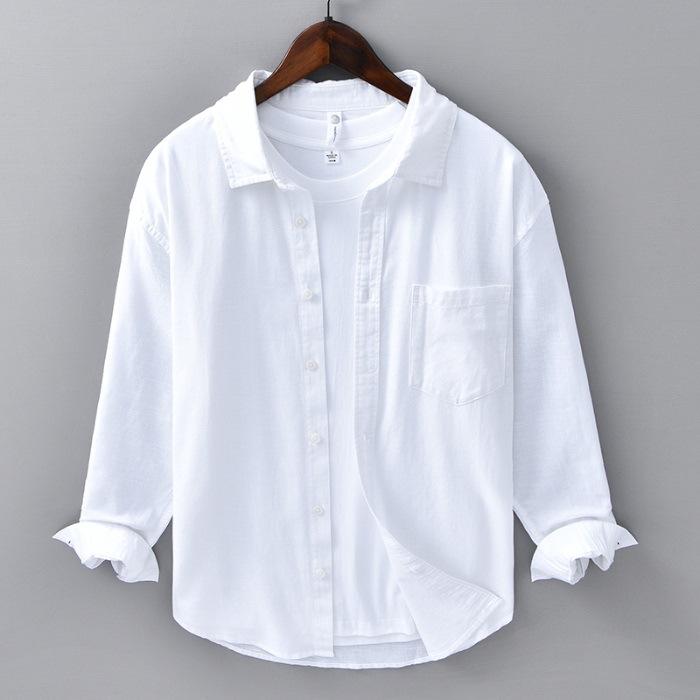 Camicia a Maniche Lunghe Primavera ed Estate Uomo Business Casual Cotone e Lino