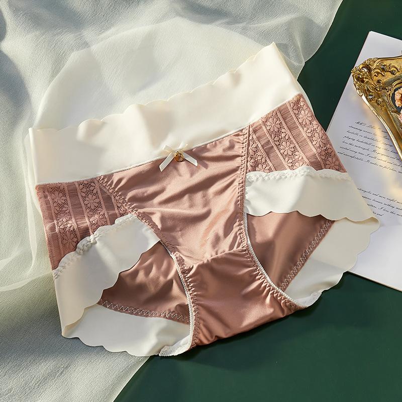 Women's Underwear Satin Sexy High Waisted Briefs Cinched Ice Silk Wavy Edge Lightweight Cotton Crotch Triangle Panties