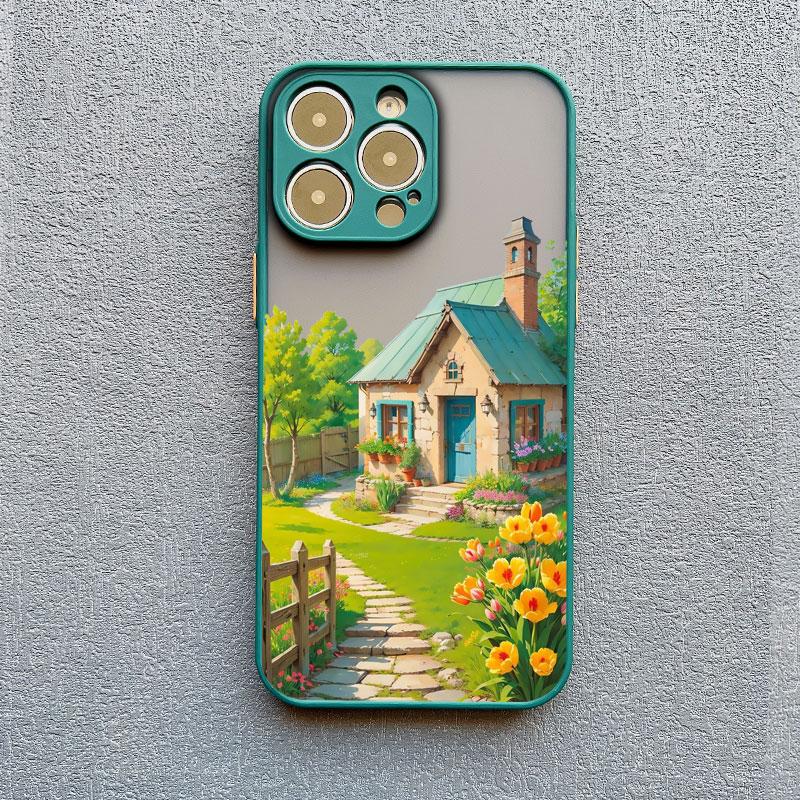Hand Painted House scenery Phone Case For iPhone 13 12 11 Pro Max Mini 15 14 7 8 Plus Pro Max SE2 X XR XS Shockproof Matte Cover