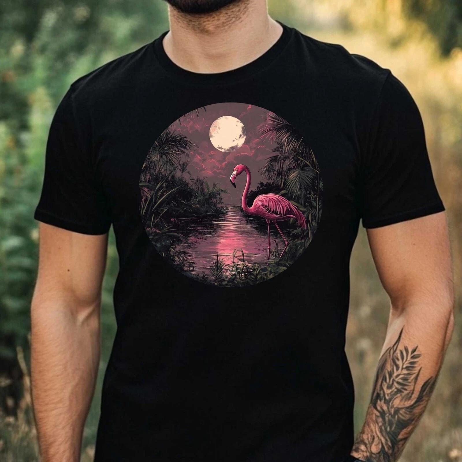 T-Shirt Herren Flamingo im Mondlicht Motiv Baumwolle Größe XS bis 5XL M