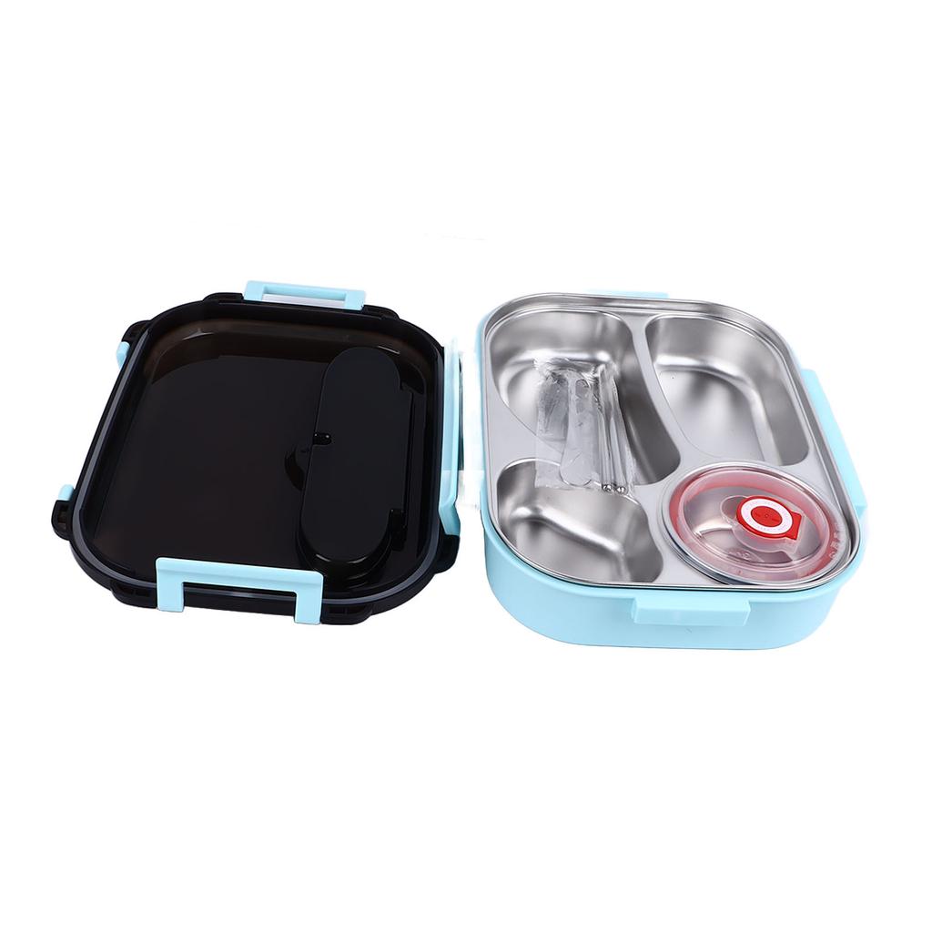 2L Divided Lunch Box 4 Compartments Stainless Steel Portable Food Containers with Chopsticks Spoon for Work Travel