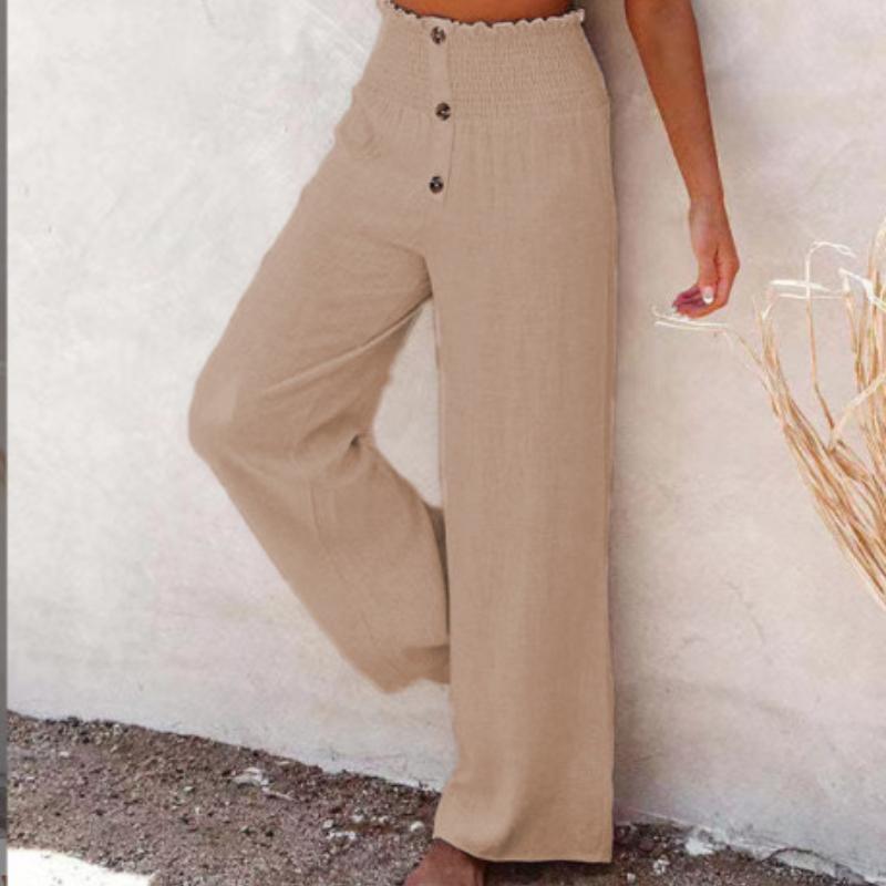 

Летние льняные брюки широкого кроя для женщин, повседневные брюки полной длины, женские однотонные свободные прямые брюки с высокой талией XXL легкие хаки
