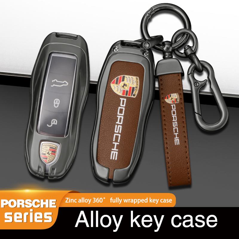 AAOM1 3/4 Buttons Zinc Alloy Leather Car Key Case Key Shell For Porsche Cayenne 911 996 Macan Panamera Boxster 986 987 981 Sticker