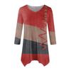 Moda Donna Casual Scollo a V Colore a Contrasto Stampato Manica a Sette Punti Camicia Cinturata Top Ampio Confortevole