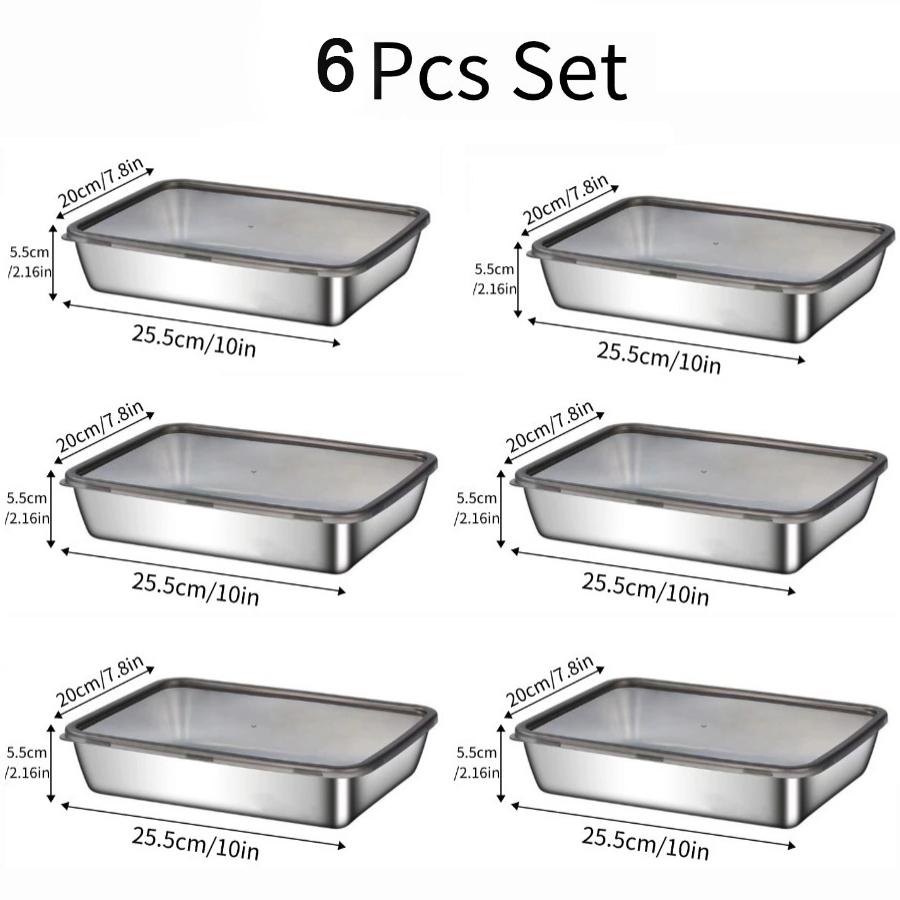 JUSTINLAU Stainless Steel Food Storage Plate with Lids Hotpot Preparation Plate Stackable for Meat Fruits Veggies Kitchen