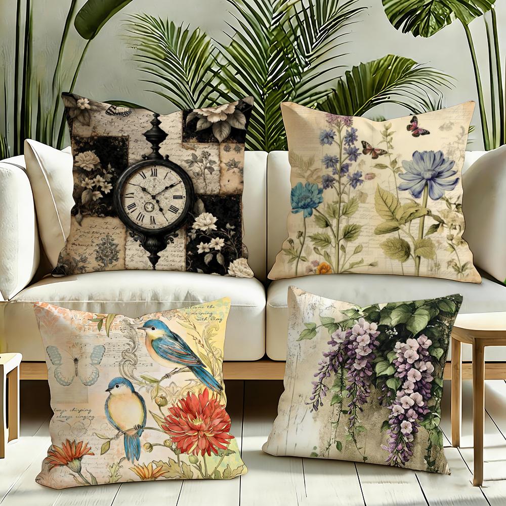 Vintage Floral Cushion Cover Silky Short Plush Invisible Zipper Dustproof Sofa Pillow Case for Home Decor