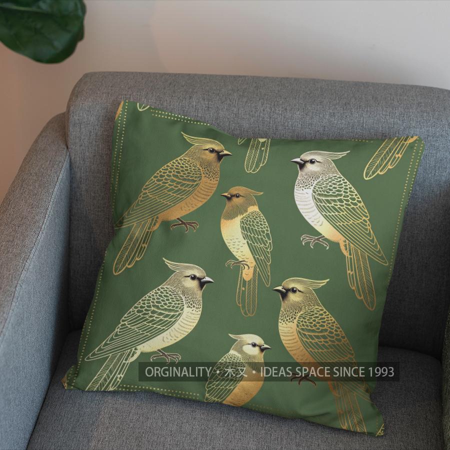 2D Elegant Birds And Leaves Pattern Pillow Cover Pattern Cushion Cover Suitable For Sofa Bedroom Car Pillow Cover