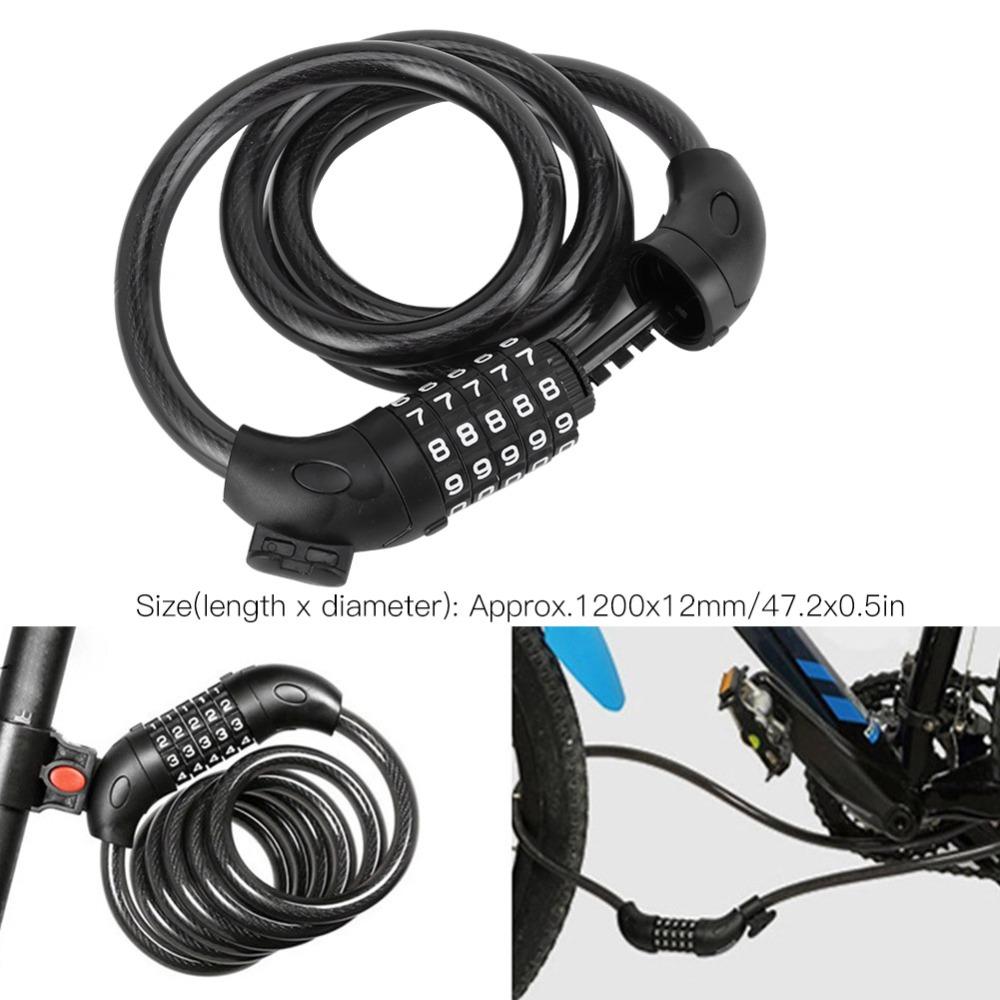 Durable 5-Digit Code Bike Lock with Mounting Bracket 1.2M Length Mountain Bicycle Lock Resettable Easy To Use Coded Lock Cycling
