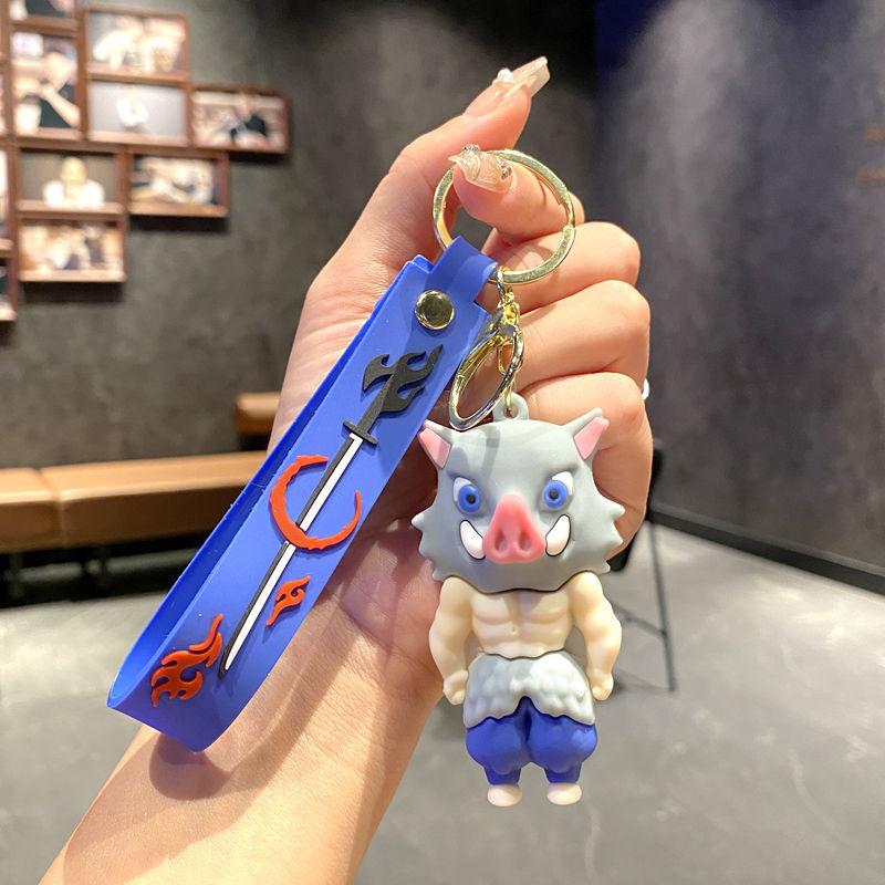 Cartoon Anime Ghost Annihilation Blade Key Chain Creative Silicone Charcoal Jiro Car Pendant Couple Bag Keychain