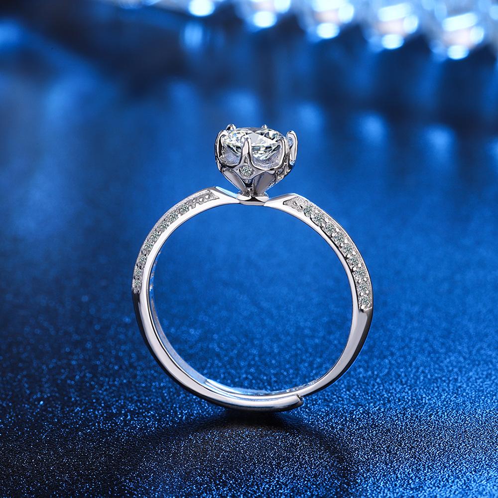 925 Sterling Silver Fashion Light Luxury Six-claw Zircon Bud Ring Birthday Party Anniversary Wedding Gift