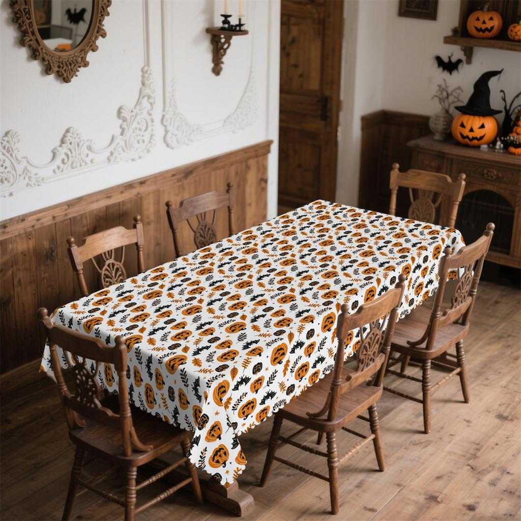 Pumpkin lantern bat dead leaf Halloween tablecloth, suitable for rectangular and round tables, washable, for kitchen,zyc