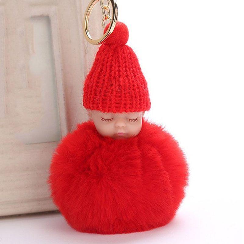 Entzückender schlafender Babypuppen-Schlüsselanhänger mit weichem künstlichem Kaninchenfell für Taschen und Schlüssel