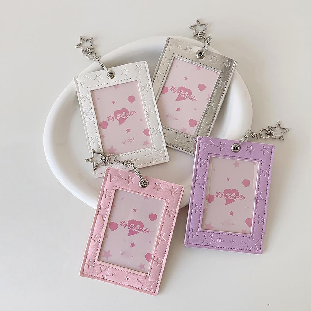 Yemax Card Trading Card Case with Star Clear PU Perfect for Oshikatsu Photo and with Card Loader and Snap White Holder, Pattern, Stamp, Window,