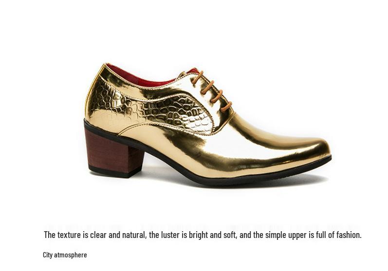 Men's Gold Pointed High Heel Leather Boots – Large Size, Retro Fashion, Business Casual, Spring/Autumn Outdoor Wear.