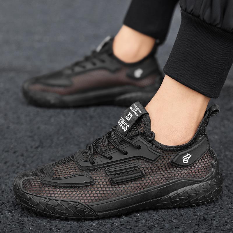 

Мужские летние новые полые дышащие сетчатые туфли, молодежные повседневные универсальные износостойкие кроссовки для бега, модные спортивные туфли 44 чёрный